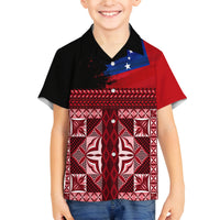 Samoa Flag Day Family Matching Off Shoulder Short Dress and Hawaiian Shirt Siapo Pattern and Ula Fala LT03 Son's Shirt Red - Polynesian Pride
