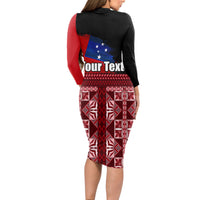 Samoa Flag Day Long Sleeve Bodycon Dress Siapo Pattern and Ula Fala LT03 - Polynesian Pride