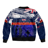 New Zealand and Australia ANZAC Day Sleeve Zip Bomber Jacket Lest We Forget Red Poppy Flowers and Soldier LT03 - Polynesian Pride