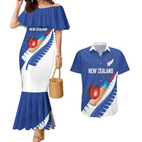 Custom New Zealand Cricket Couples Matching Mermaid Dress and Hawaiian Shirt Kiwi Birds Haka Dance Blue Fern Sporty Style