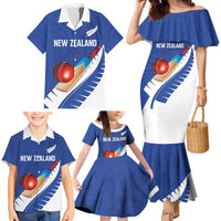 Custom New Zealand Cricket Family Matching Mermaid Dress and Hawaiian Shirt Kiwi Birds Haka Dance Blue Fern Sporty Style
