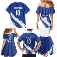 Custom New Zealand Cricket Family Matching Mermaid Dress and Hawaiian Shirt Kiwi Birds Haka Dance Blue Fern Sporty Style
