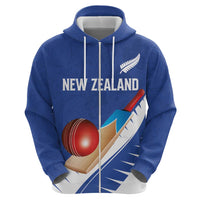 Custom New Zealand Cricket Zip Hoodie Kiwi Birds Haka Dance Blue Fern Sporty Style