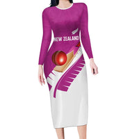 Custom New Zealand Cricket Family Matching Long Sleeve Bodycon Dress and Hawaiian Shirt Kiwi Birds Haka Dance Pink Fern Sporty Style