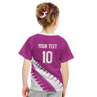Custom New Zealand Cricket Kid T Shirt Kiwi Birds Haka Dance Pink Fern Sporty Style