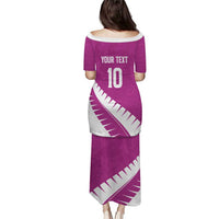 Custom New Zealand Cricket Puletasi Kiwi Birds Haka Dance Pink Fern Sporty Style