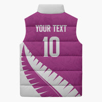Custom New Zealand Cricket Sleeveless Puffer Jacket Kiwi Birds Haka Dance Pink Fern Sporty Style