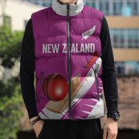 Custom New Zealand Cricket Sleeveless Puffer Jacket Kiwi Birds Haka Dance Pink Fern Sporty Style