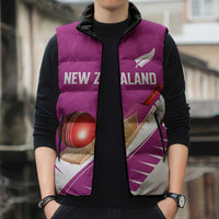 Custom New Zealand Cricket Sleeveless Puffer Jacket Kiwi Birds Haka Dance Pink Fern Sporty Style