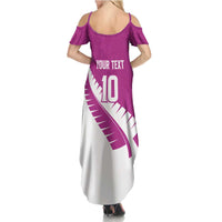 Custom New Zealand Cricket Summer Maxi Dress Kiwi Birds Haka Dance Pink Fern Sporty Style
