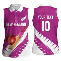 Custom New Zealand Cricket Women Sleeveless Polo Shirt Kiwi Birds Haka Dance Pink Fern Sporty Style