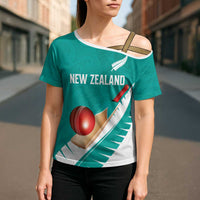 Custom New Zealand Cricket Cross Shoulder Shirt Kiwi Birds Haka Dance Turquoise Fern Sporty Style