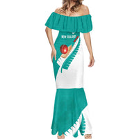 Custom New Zealand Cricket Mermaid Dress Kiwi Birds Haka Dance Turquoise Fern Sporty Style
