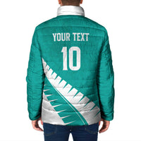 Custom New Zealand Cricket Padded Jacket Kiwi Birds Haka Dance Turquoise Fern Sporty Style