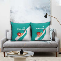 New Zealand Cricket Pillow Cover Kiwi Birds Haka Dance Turquoise Fern Sporty Style