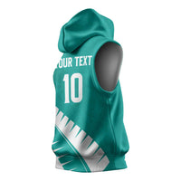 Custom New Zealand Cricket Sleeveless Hoodie Kiwi Birds Haka Dance Turquoise Fern Sporty Style