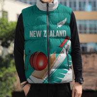 Custom New Zealand Cricket Sleeveless Puffer Jacket Kiwi Birds Haka Dance Turquoise Fern Sporty Style