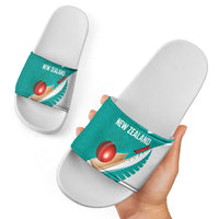 New Zealand Cricket Slide Sandals Kiwi Birds Haka Dance Turquoise Fern Sporty Style