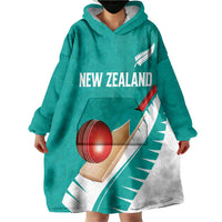 Custom New Zealand Cricket Wearable Blanket Hoodie Kiwi Birds Haka Dance Turquoise Fern Sporty Style
