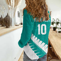 Custom New Zealand Cricket Women Casual Shirt Kiwi Birds Haka Dance Turquoise Fern Sporty Style