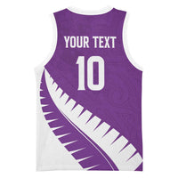 Custom New Zealand Cricket Basketball Jersey Kiwi Birds Haka Dance Purple Fern Sporty Style