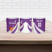 Custom New Zealand Cricket Ceramic Mug Kiwi Birds Haka Dance Purple Fern Sporty Style
