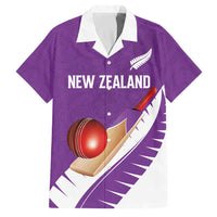 Custom New Zealand Cricket Family Matching Off Shoulder Short Dress and Hawaiian Shirt Kiwi Birds Haka Dance Purple Fern Sporty Style