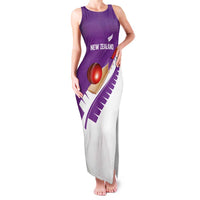 Custom New Zealand Cricket Family Matching Tank Maxi Dress and Hawaiian Shirt Kiwi Birds Haka Dance Purple Fern Sporty Style
