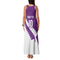 Custom New Zealand Cricket Family Matching Tank Maxi Dress and Hawaiian Shirt Kiwi Birds Haka Dance Purple Fern Sporty Style