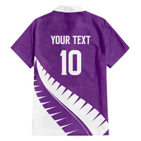 Custom New Zealand Cricket Hawaiian Shirt Kiwi Birds Haka Dance Purple Fern Sporty Style