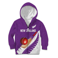 Custom New Zealand Cricket Kid Hoodie Kiwi Birds Haka Dance Purple Fern Sporty Style