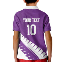 Custom New Zealand Cricket Kid Polo Shirt Kiwi Birds Haka Dance Purple Fern Sporty Style