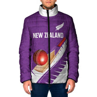 Custom New Zealand Cricket Padded Jacket Kiwi Birds Haka Dance Purple Fern Sporty Style