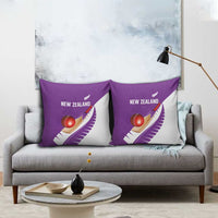 New Zealand Cricket Pillow Cover Kiwi Birds Haka Dance Purple Fern Sporty Style