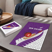 New Zealand Cricket Puzzle Kiwi Birds Haka Dance Purple Fern Sporty Style