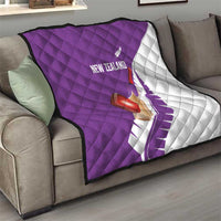 New Zealand Cricket Quilt Kiwi Birds Haka Dance Purple Fern Sporty Style
