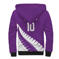 Custom New Zealand Cricket Sherpa Hoodie Kiwi Birds Haka Dance Purple Fern Sporty Style