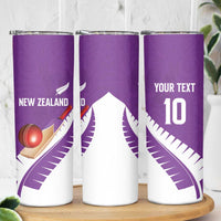 Custom New Zealand Cricket Skinny Tumbler Kiwi Birds Haka Dance Purple Fern Sporty Style