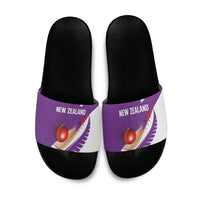 New Zealand Cricket Slide Sandals Kiwi Birds Haka Dance Purple Fern Sporty Style