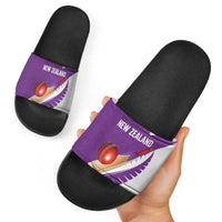 New Zealand Cricket Slide Sandals Kiwi Birds Haka Dance Purple Fern Sporty Style