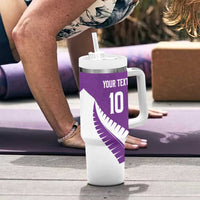 Custom New Zealand Cricket Tumbler With Handle Kiwi Birds Haka Dance Purple Fern Sporty Style