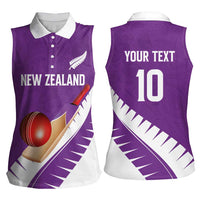 Custom New Zealand Cricket Women Sleeveless Polo Shirt Kiwi Birds Haka Dance Purple Fern Sporty Style