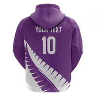 Custom New Zealand Cricket Zip Hoodie Kiwi Birds Haka Dance Purple Fern Sporty Style