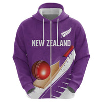 Custom New Zealand Cricket Zip Hoodie Kiwi Birds Haka Dance Purple Fern Sporty Style