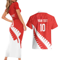 Custom New Zealand Cricket Couples Matching Short Sleeve Bodycon Dress and Hawaiian Shirt Kiwi Birds Haka Dance Red Fern Sporty Style