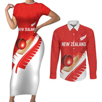Custom New Zealand Cricket Couples Matching Short Sleeve Bodycon Dress and Long Sleeve Button Shirt Kiwi Birds Haka Dance Red Fern Sporty Style