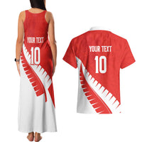 Custom New Zealand Cricket Couples Matching Tank Maxi Dress and Hawaiian Shirt Kiwi Birds Haka Dance Red Fern Sporty Style