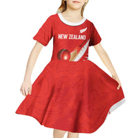Custom New Zealand Cricket Kid Short Sleeve Dress Kiwi Birds Haka Dance Red Fern Sporty Style