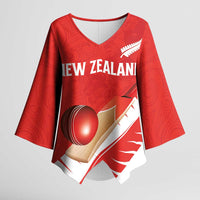 Custom New Zealand Cricket Kimono Sleeve Blouse Kiwi Birds Haka Dance Red Fern Sporty Style