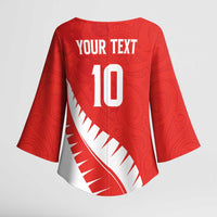 Custom New Zealand Cricket Kimono Sleeve Blouse Kiwi Birds Haka Dance Red Fern Sporty Style